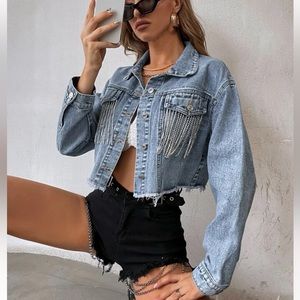 Bachelorette rhinestone cropped jean jacket